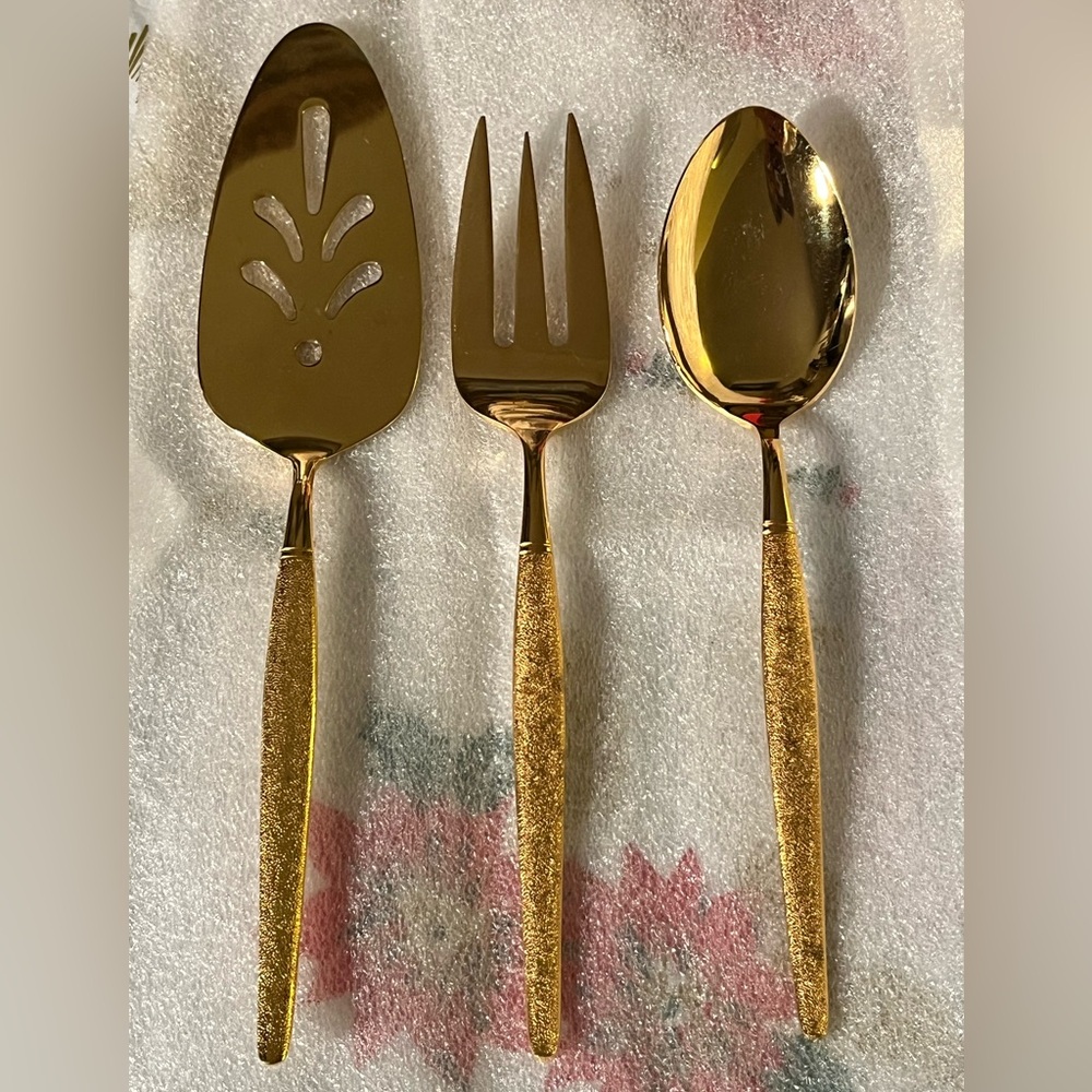 VIP gold tone electroplated serving set of 3 utensils cake server spoon fork